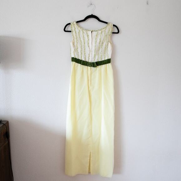 Vintage 1960s Nadine Floral Yellow Empire Waist Chiffon Dress - Picture 6 of 12